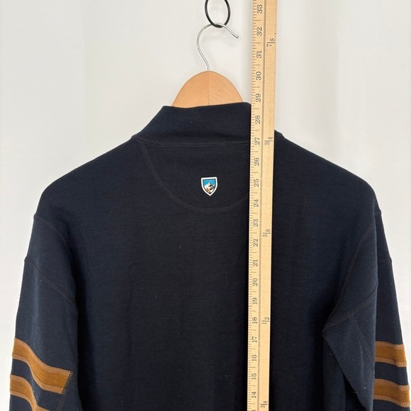 KUHL Mens Merino Wool 1/4 Zip Pullover Sweater Size M Navy Brown Stripe - Picture 6 of 7